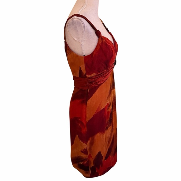 Badgley Mischka Red/Orange Silk Sleeveless Empire Waist Cocktail Dress 8 - Picture 9 of 12
